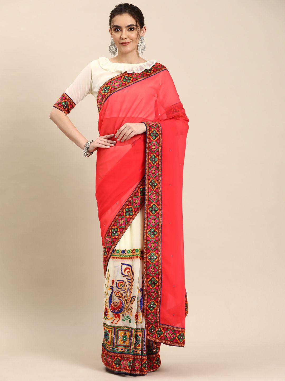 rajgranth ethnic motifs embroidered pure georgette half & half saree