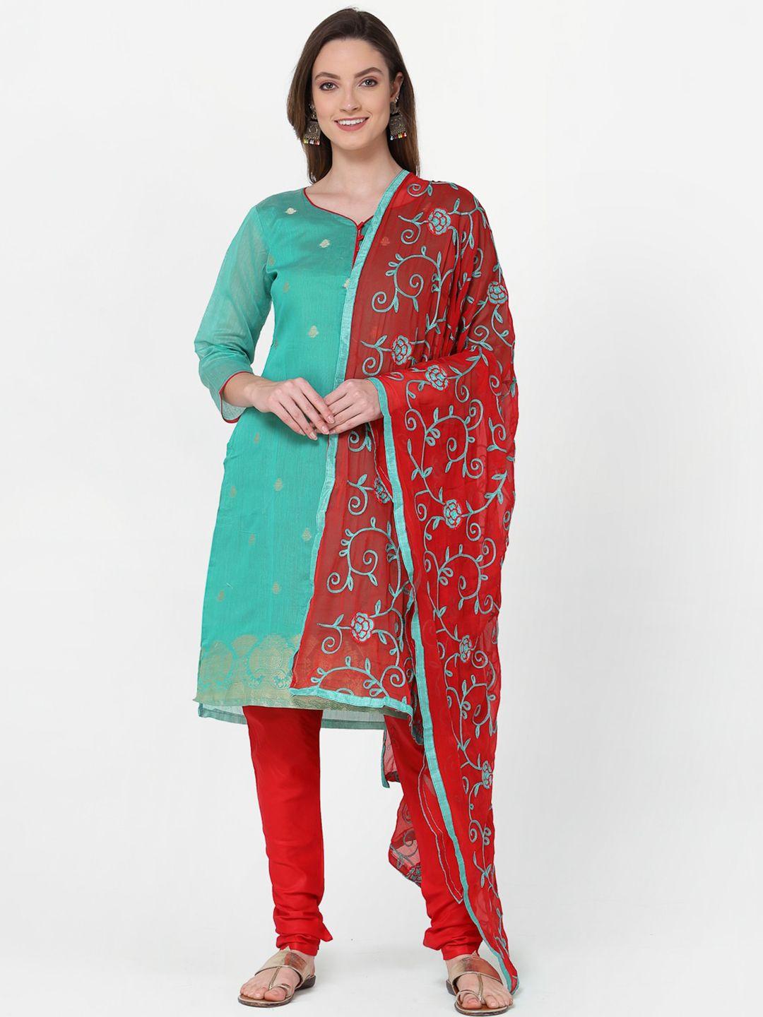 rajgranth green & red printed unstitched dress material