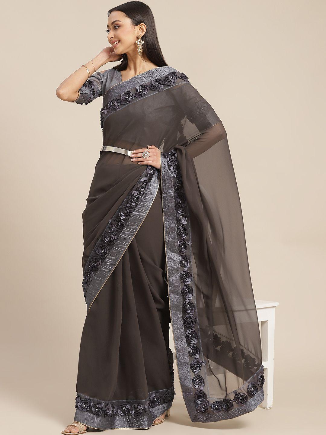 rajgranth grey beads and stones poly georgette saree