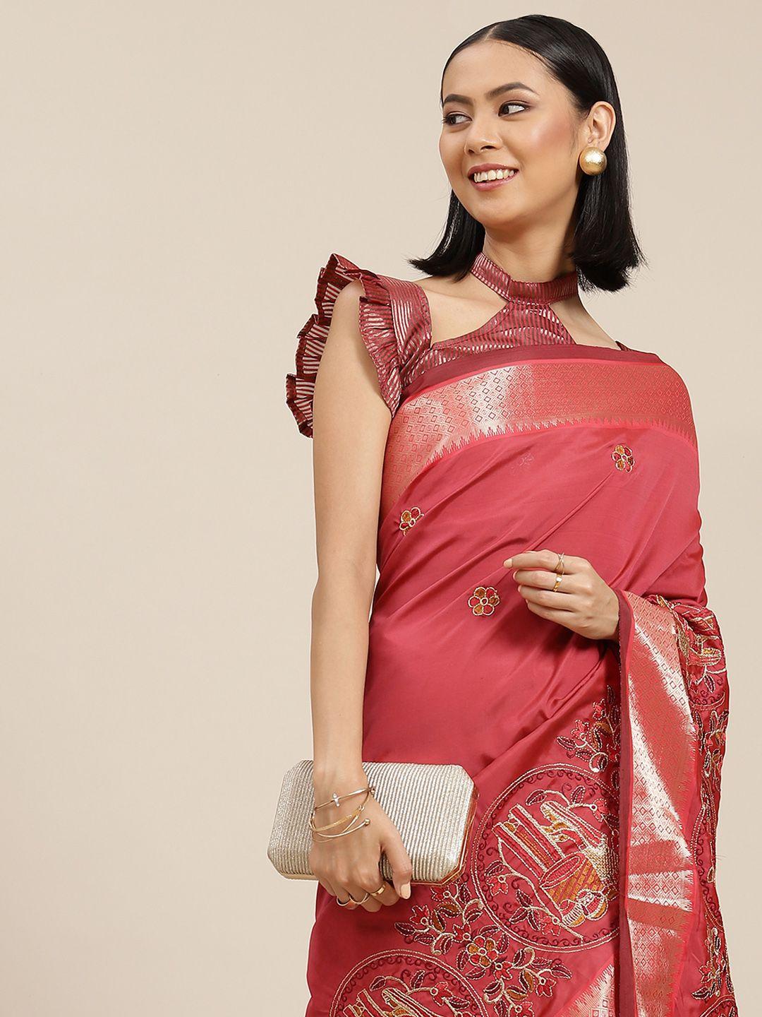 rajgranth pink ethnic motifs zari silk cotton saree