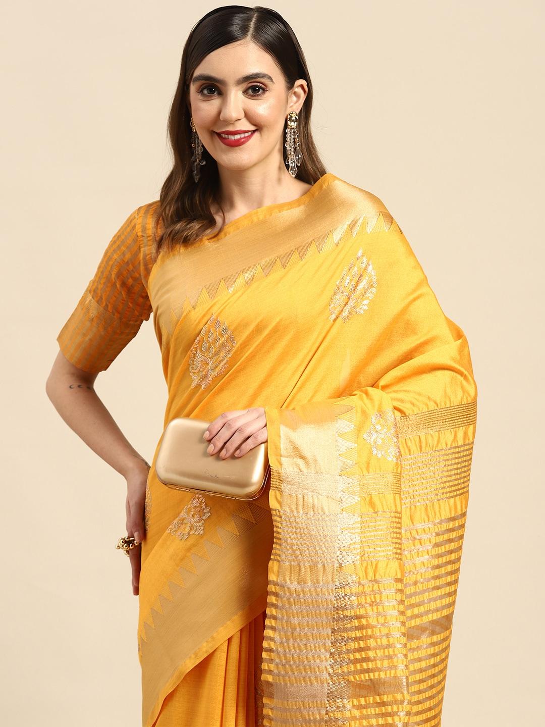rajgranth yellow ethnic motifs sequinned chanderi saree
