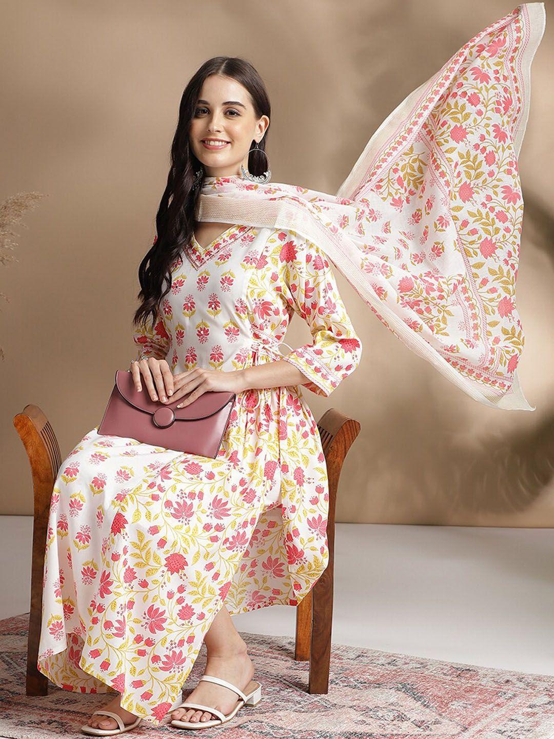rajgranth ethnic motif printed pure cotton straight a-line kurta with trousers & dupatta