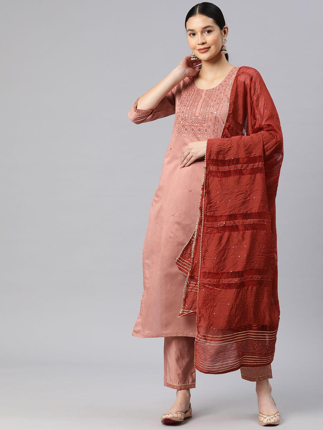 rajgranth ethnic motifs embroidered sequinned kurta with trousers & dupatta