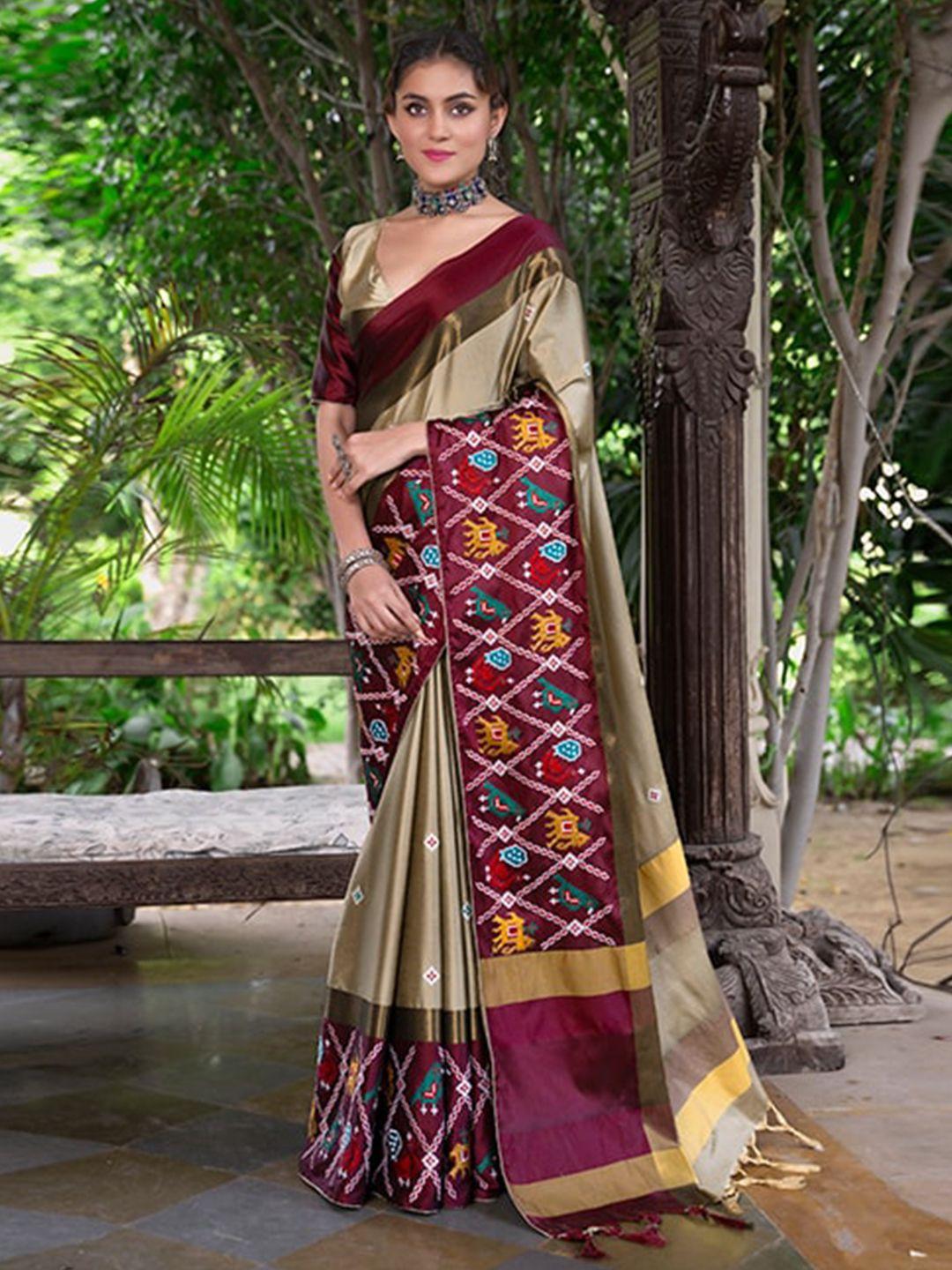 rajgranth ethnic motifs embroidered silk cotton patola saree