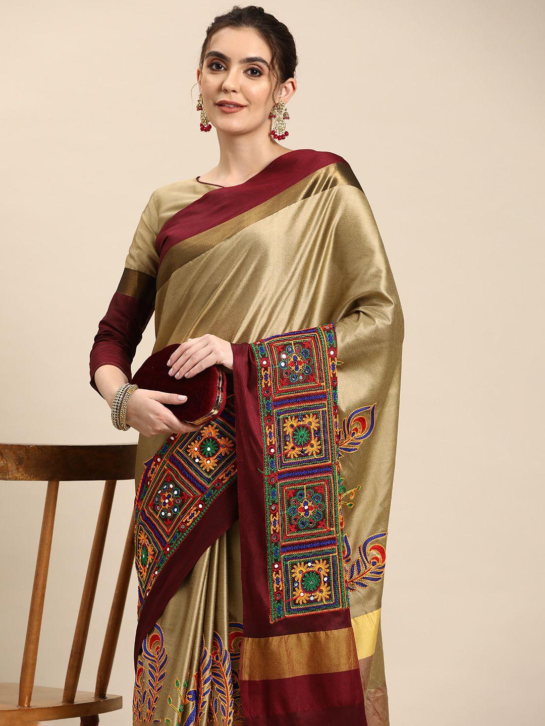 rajgranth ethnic motifs kutchi embroidery silk cotton heavy work banarasi saree