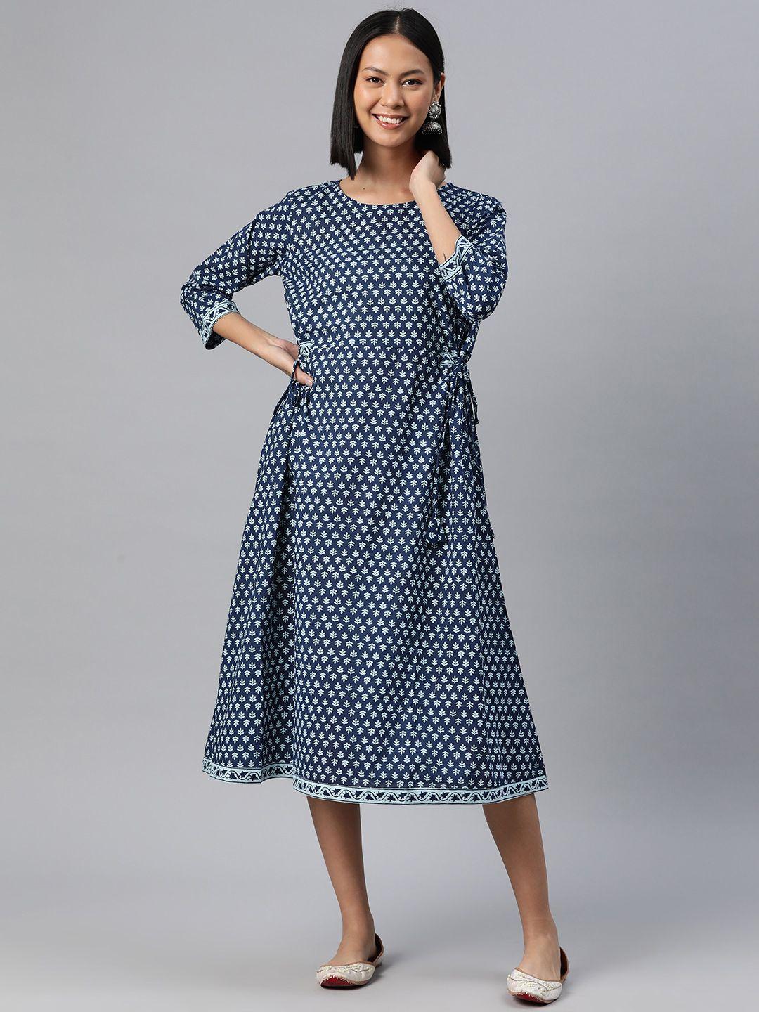 rajgranth ethnic motifs print a-line cotton midi dress