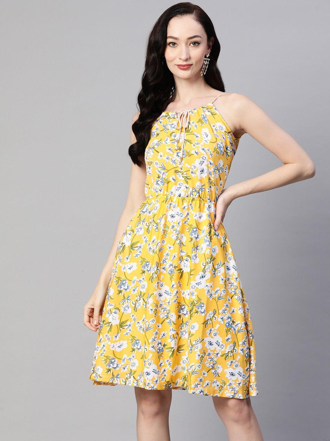rajgranth floral printed crepe a-line dress