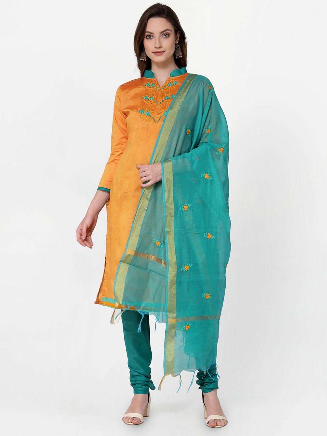 rajgranth green & gold-toned embroidered unstitched dress material