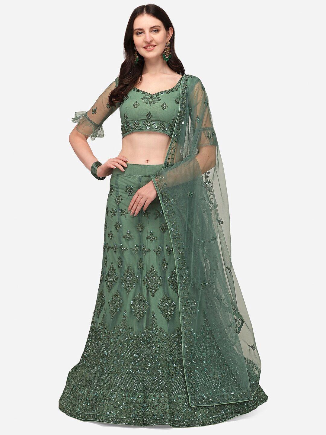 rajgranth green embellished semi-stitched lehenga & unstitched blouse with dupatta