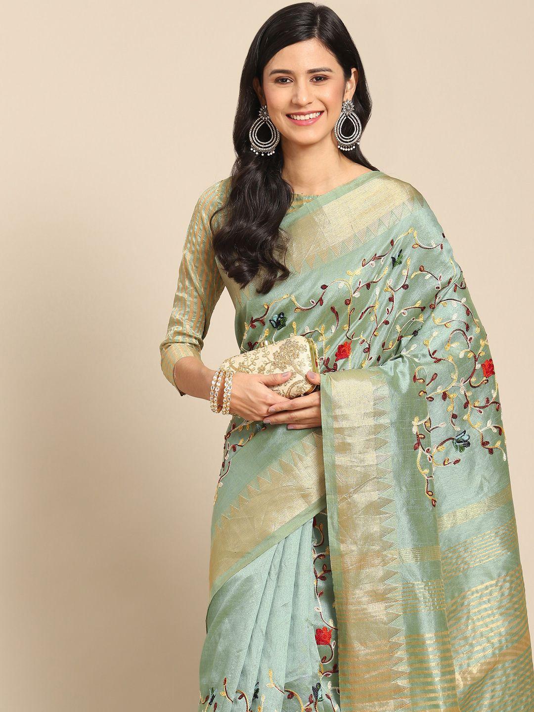 rajgranth green floral embroidered zari saree