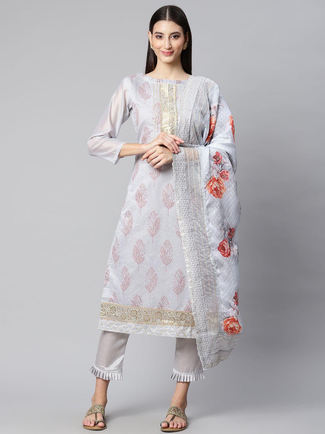 rajgranth grey printed unstitched dress material