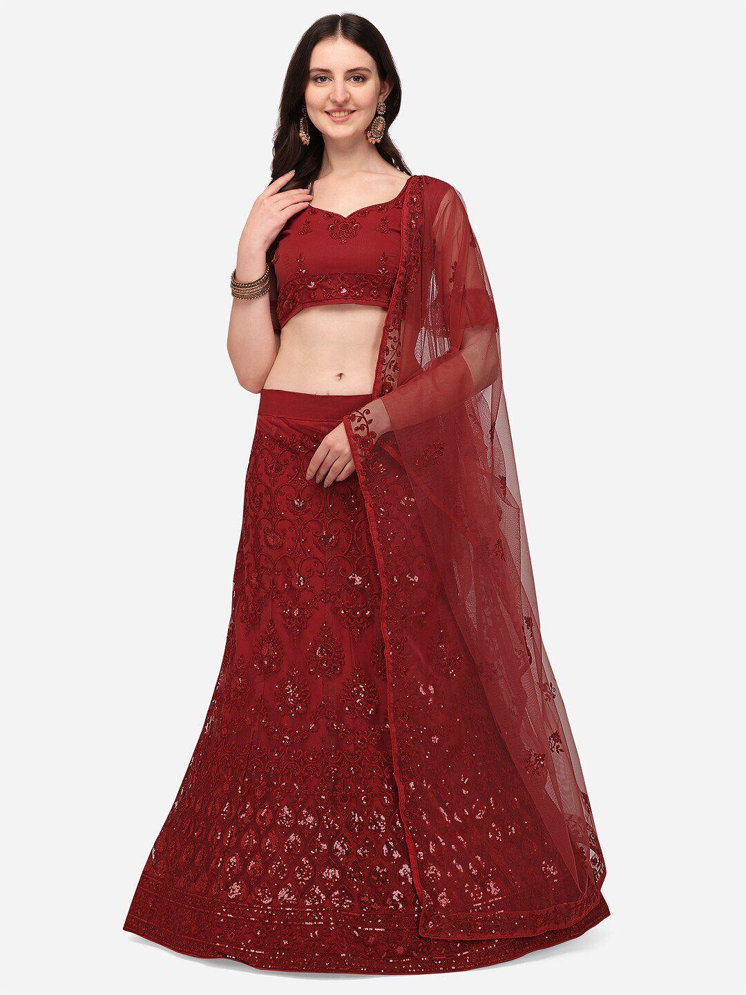 rajgranth maroon embellished semi-stitched lehenga & unstitched blouse with dupatta