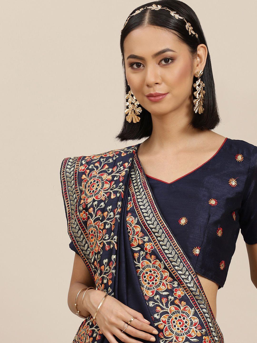 rajgranth navy blue floral embroidered saree