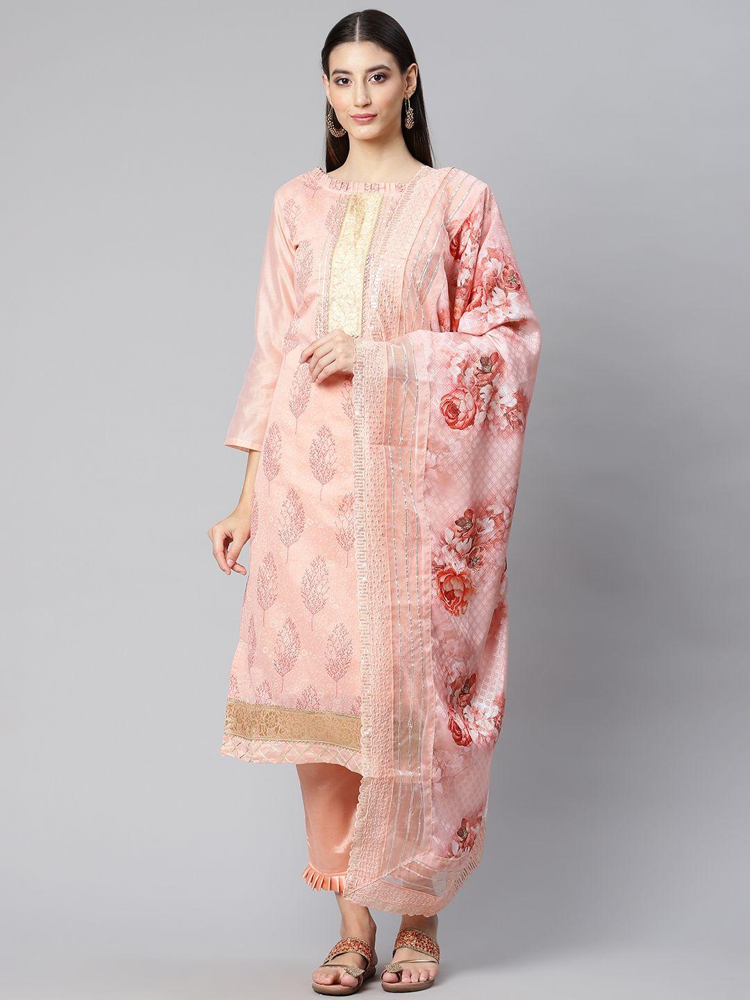 rajgranth peach-coloured printed unstitched dress material