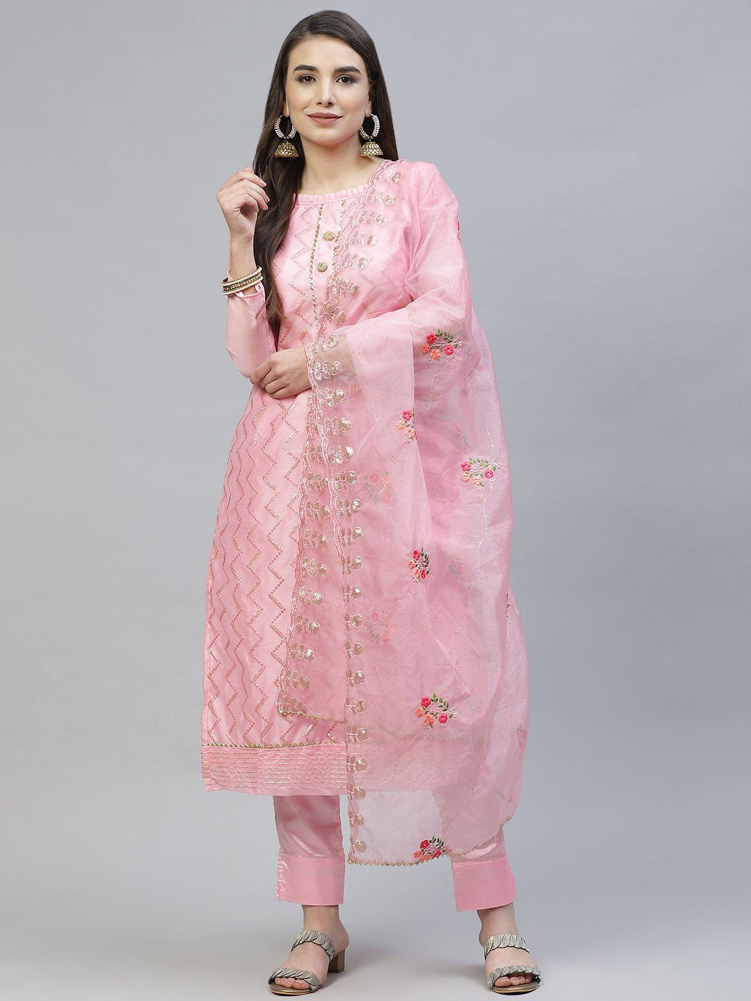 rajgranth pink embellished unstitched dress material