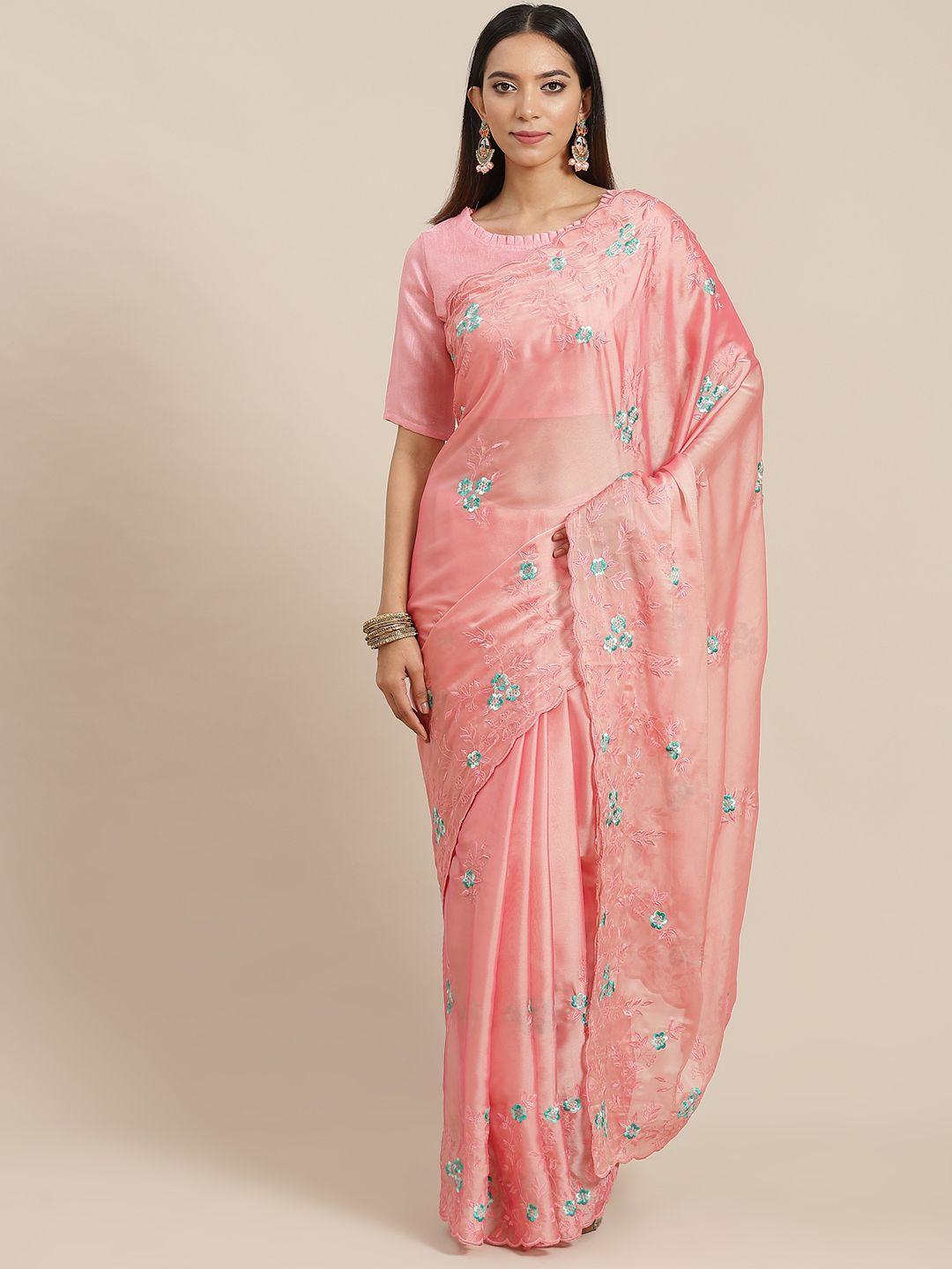 rajgranth pink floral embroidered georgette saree