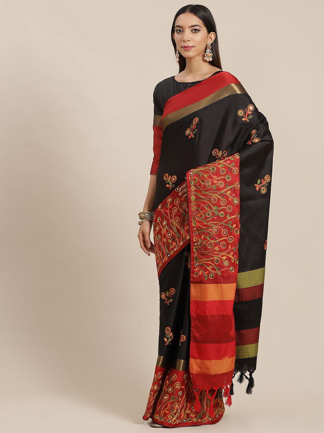 rajgranth red & black embroidered ethnic motifs silk cotton saree