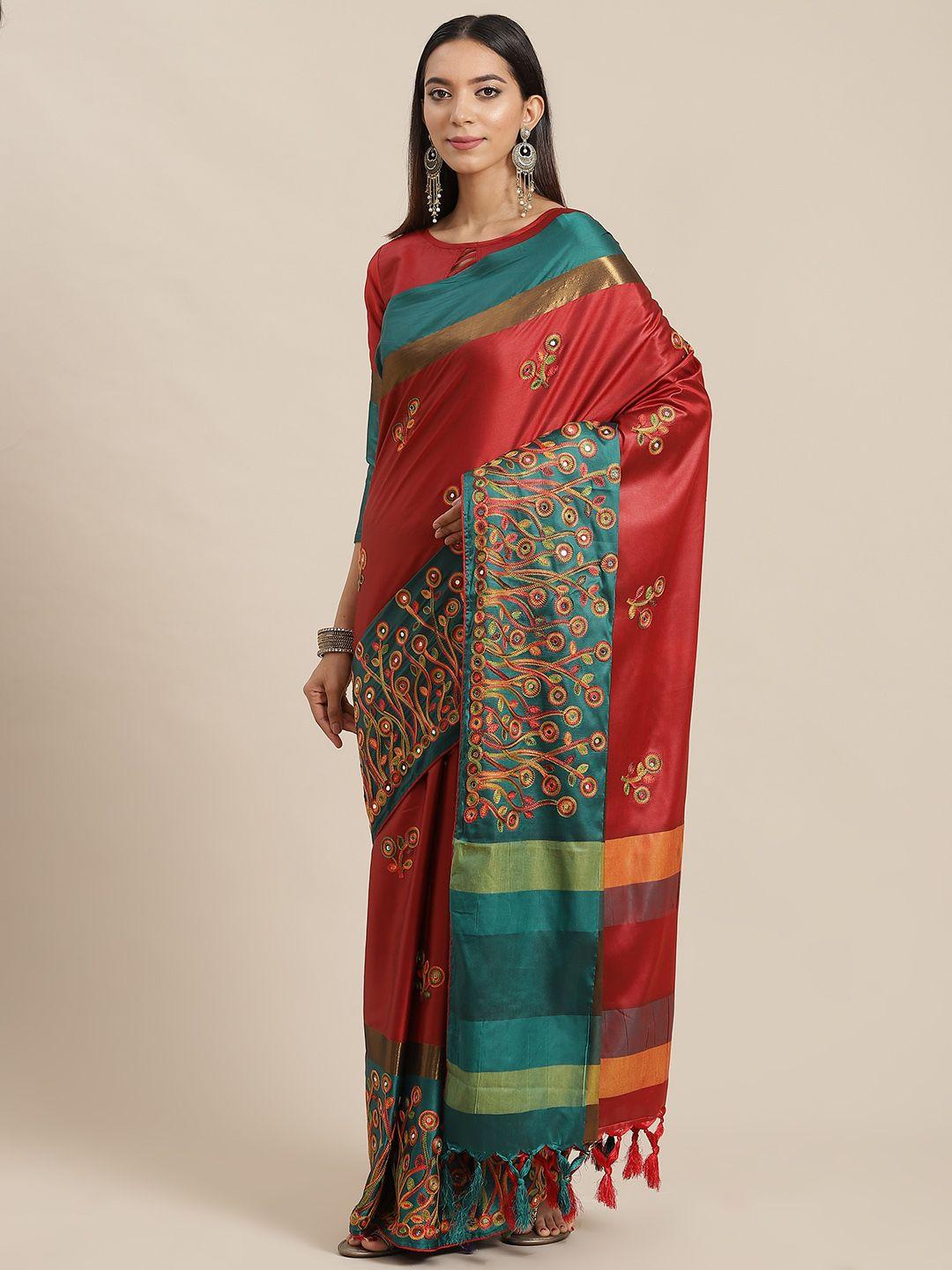 rajgranth red & blue ethnic motifs silk cotton saree