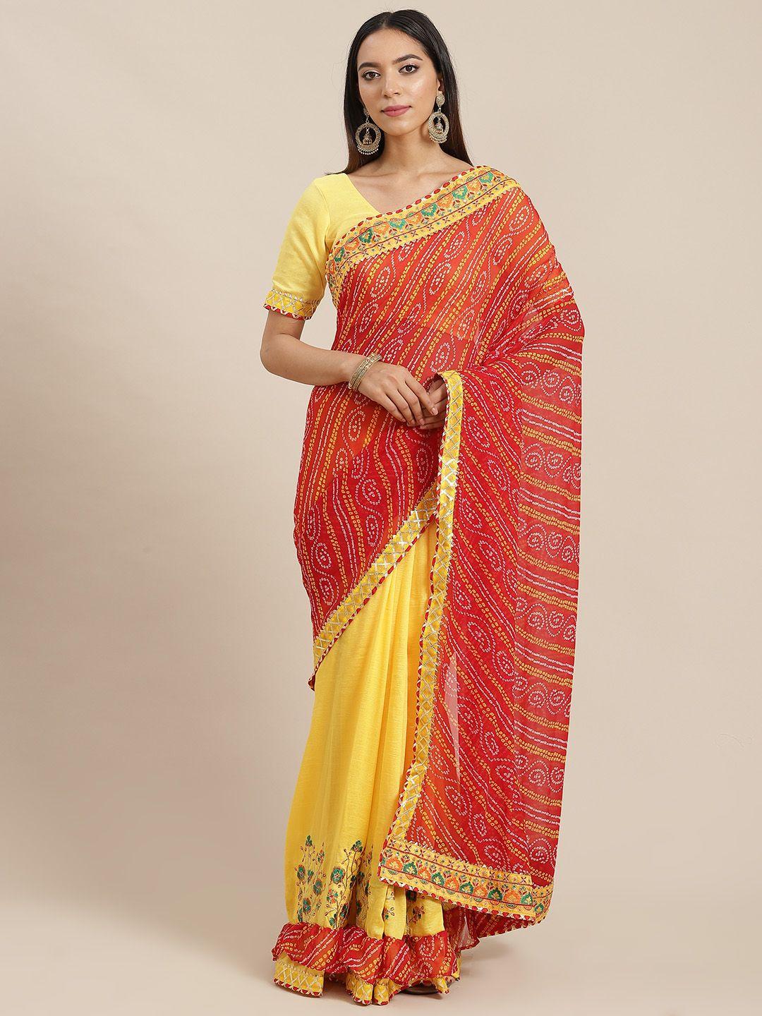 rajgranth red & yellow bandhani ready to wear bandhani saree