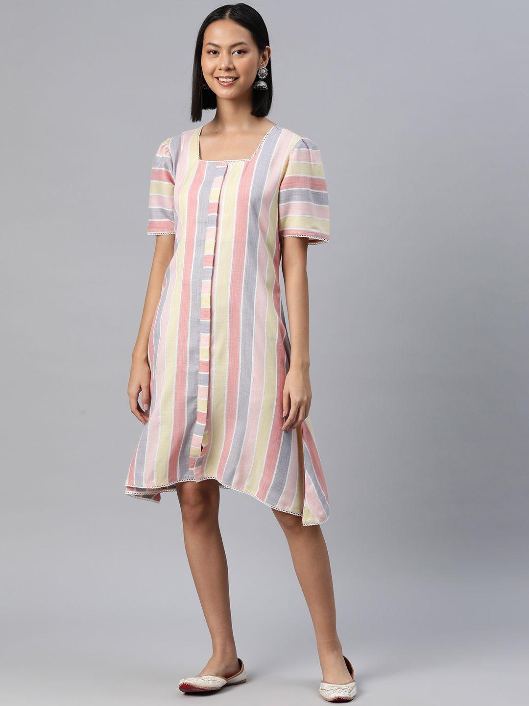 rajgranth striped cotton a-line dress