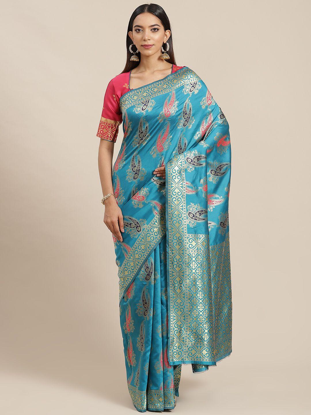 rajgranth turquoise blue ethnic motifs ready to wear banarasi saree