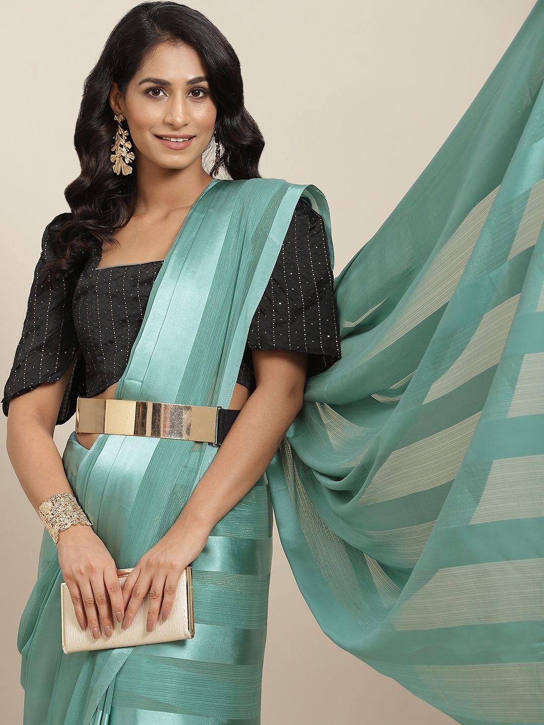 rajgranth turquoise blue striped zari silk blend kota saree