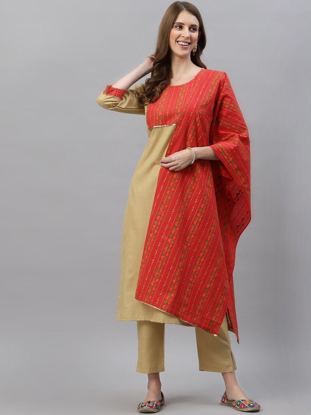 rajgranth women cream-coloured printed cotton kurta set