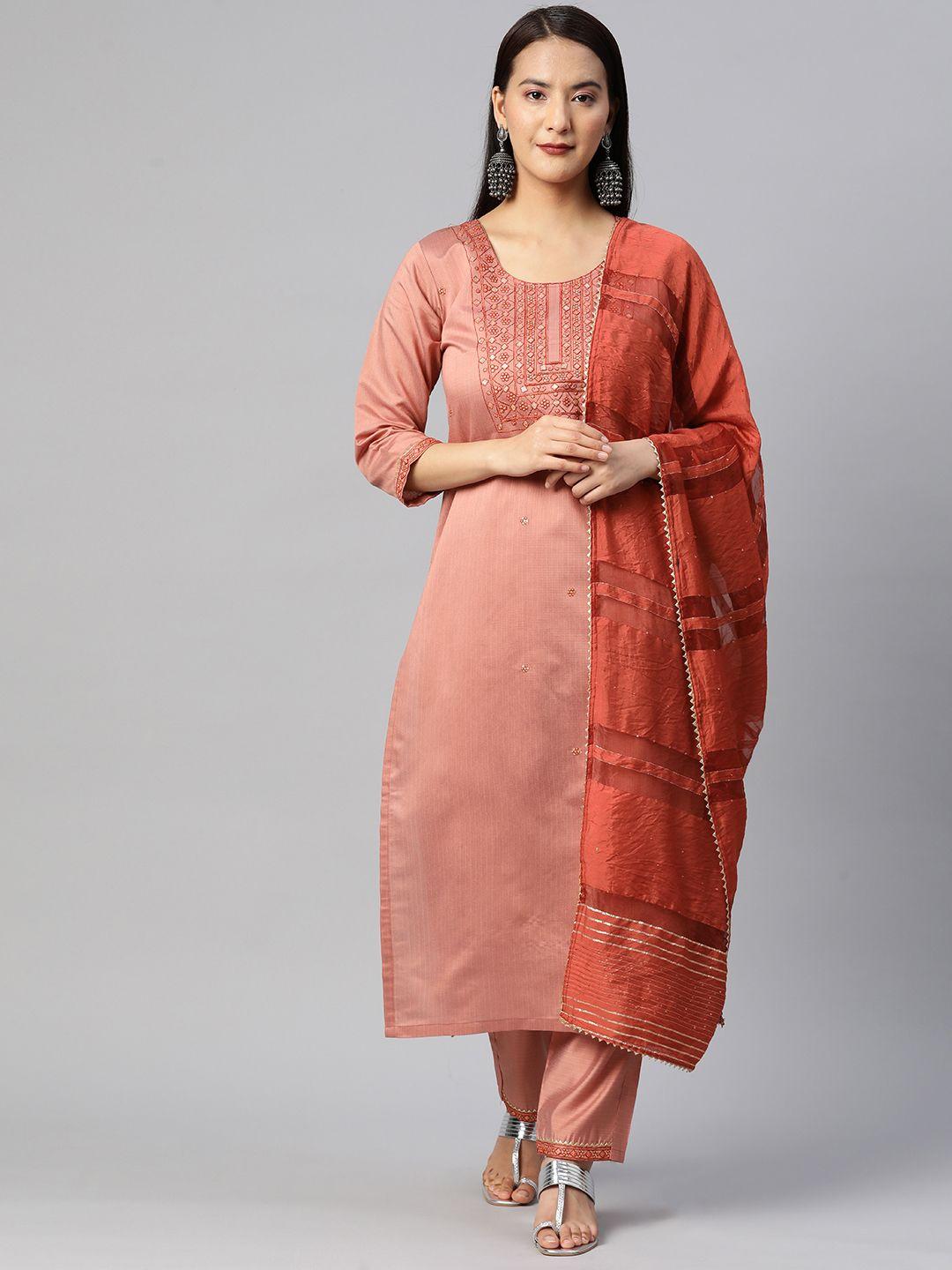 rajgranth women embroidered sequinned kurta with trousers & dupatta