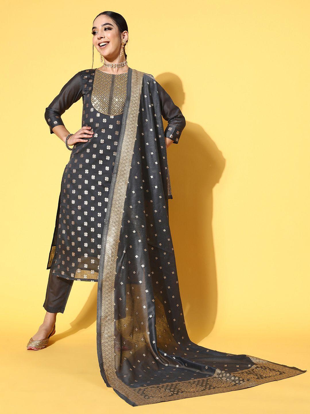 rajgranth women floral chanderi silk shimmer & sequin kurta set