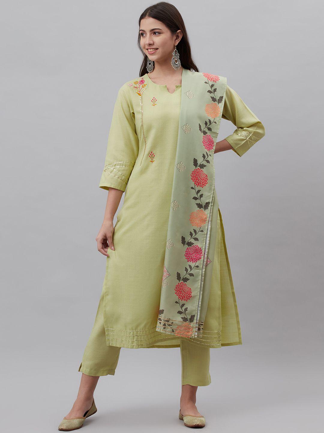 rajgranth women green floral embroidered gotta patti kurta with trousers & with dupatta