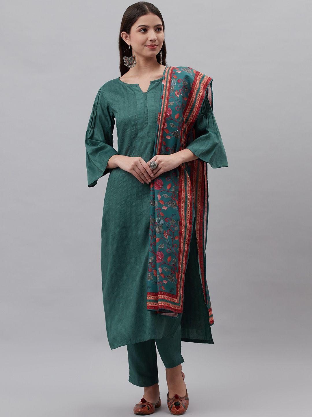 rajgranth women green silk chiffon kurta with trousers & with dupatta