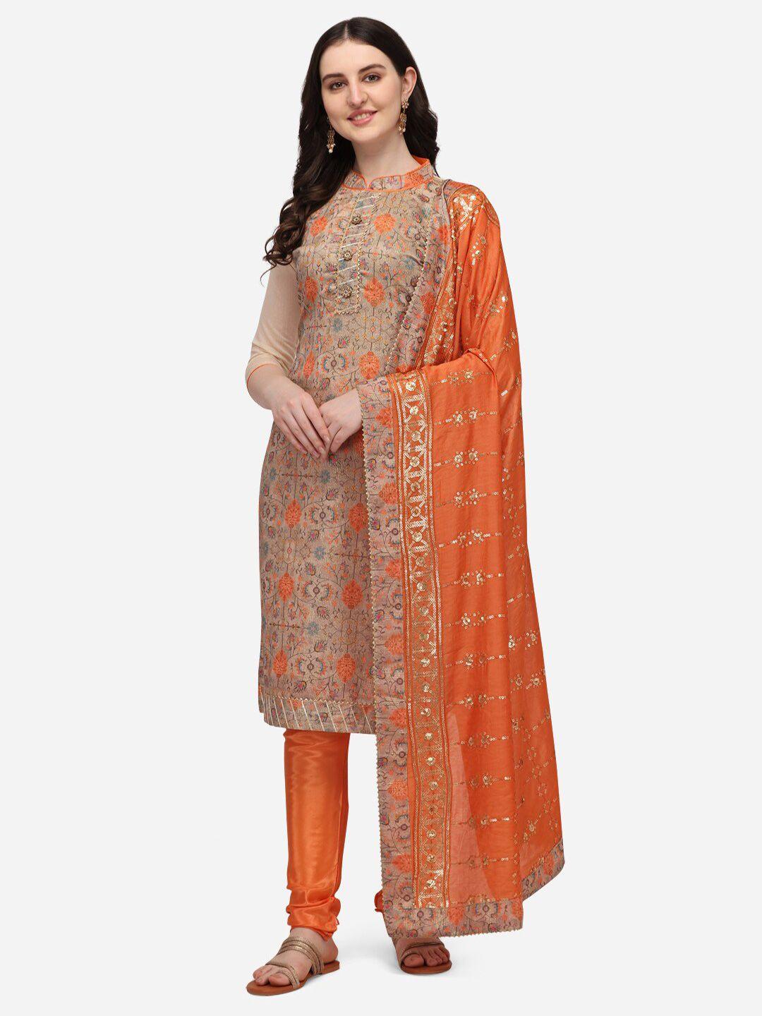 rajgranth women orange & beige ethnic motifs printed unstitched dress material