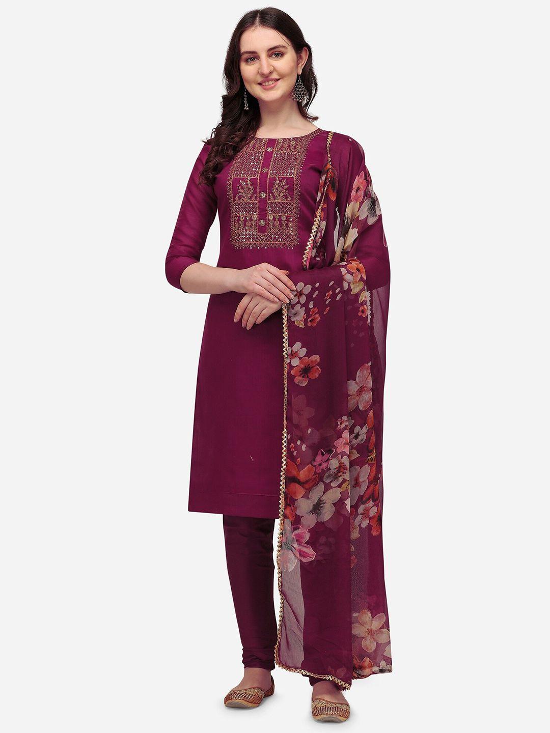 rajgranth women purple & gold geometric embroidered unstitched dress material