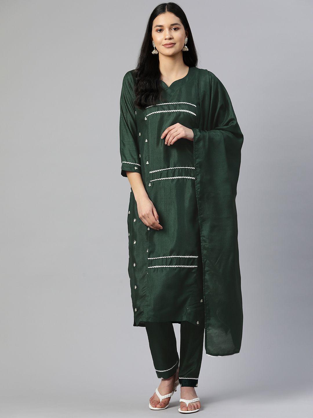 rajgranth women silk chiffon kurta with trousers & with dupatta