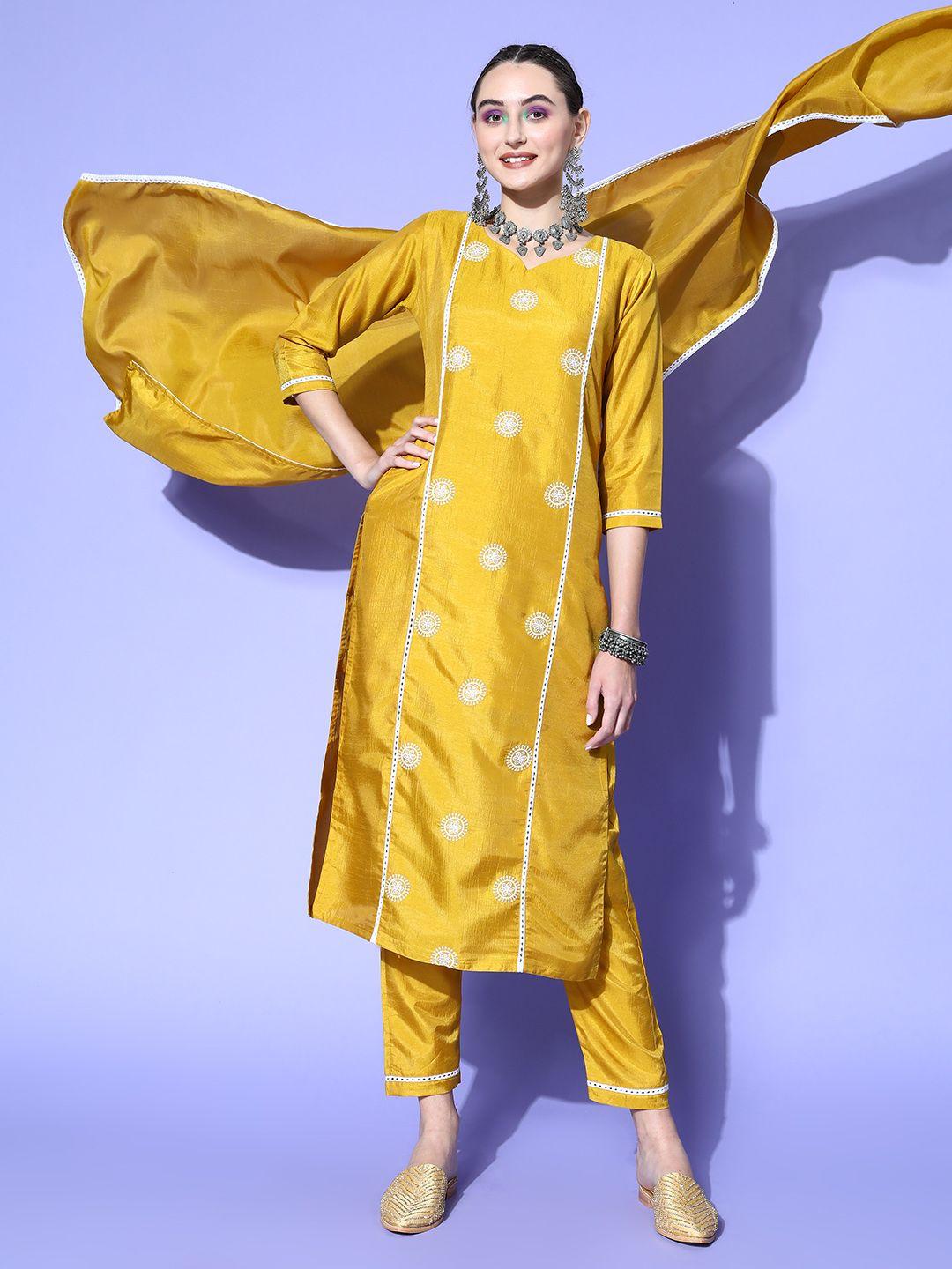 rajgranth women woven design silk chiffon hyper texture kurta set