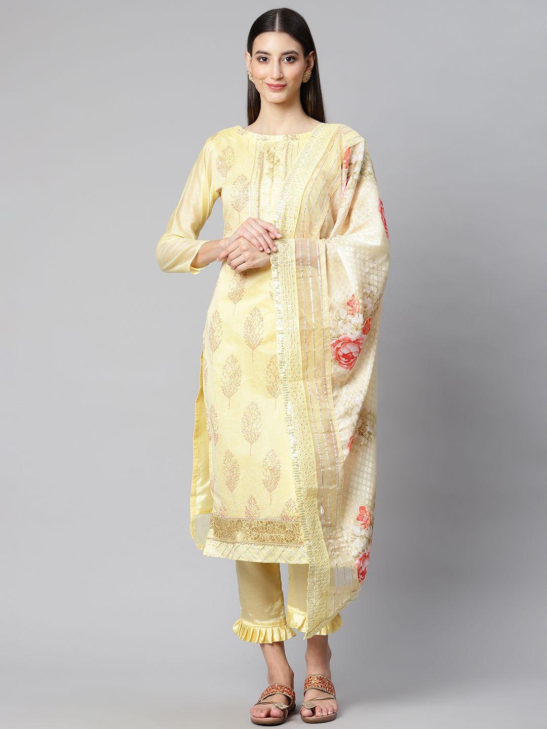 rajgranth yellow embroidered unstitched dress material