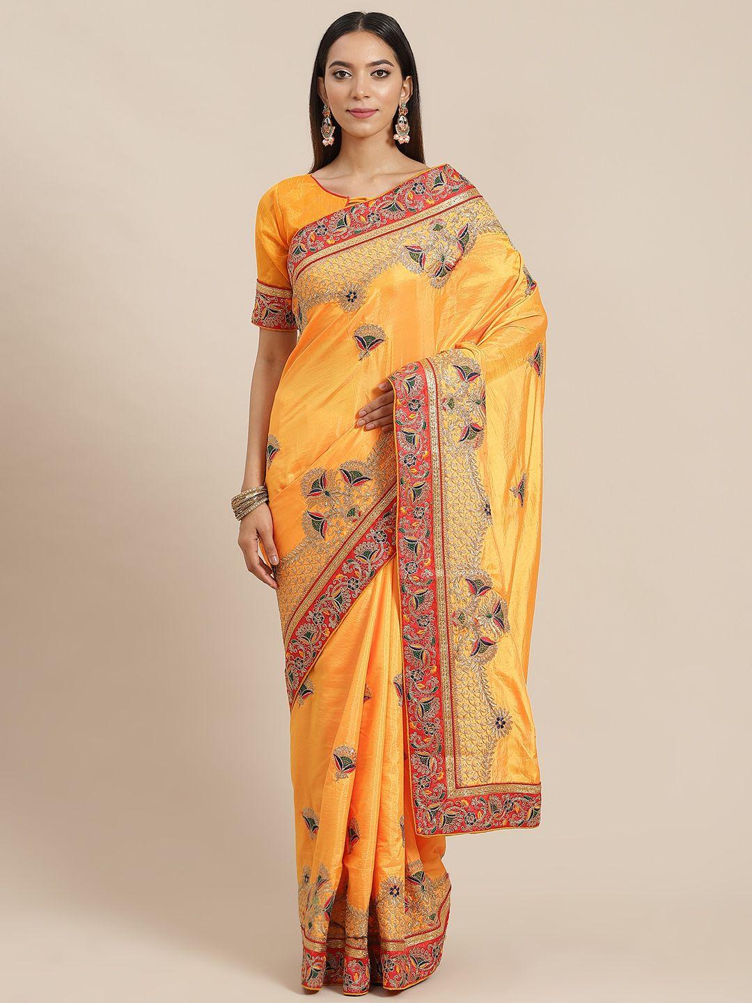 rajgranth yellow ethnic motifs ready to wear saree