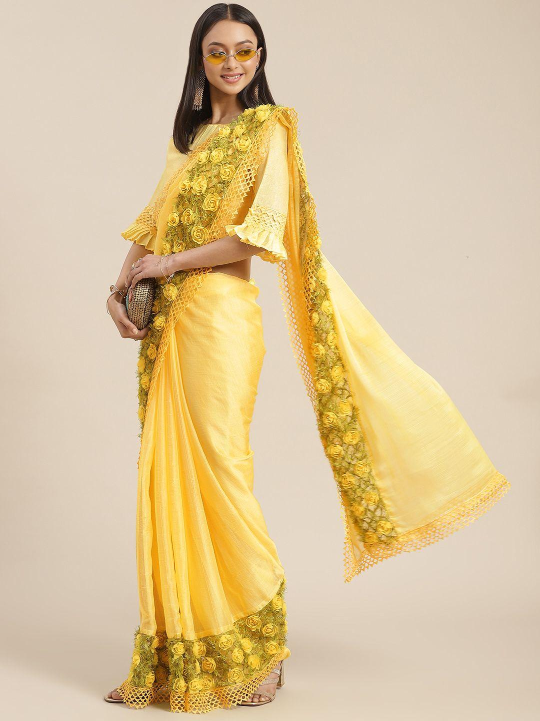 rajgranth yellow floral saree