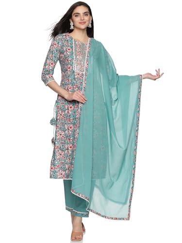 rajmandirfabrics women's cotton embroidered straight kurta pant with dupatta set (pk10112005-xl_light green_x-large)