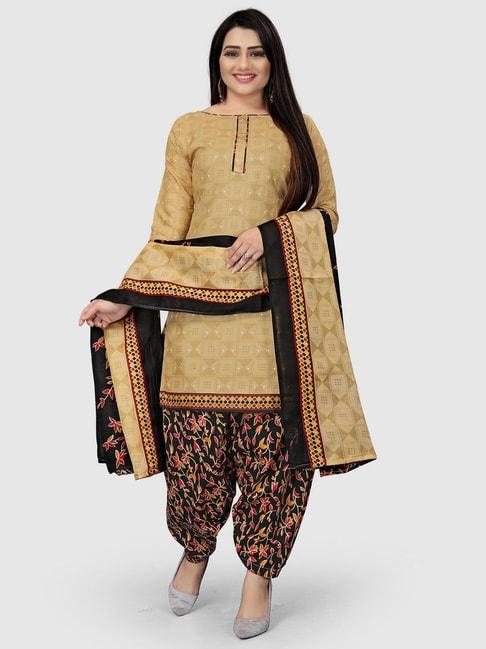 rajnandini beige & black cotton printed unstitched dress material