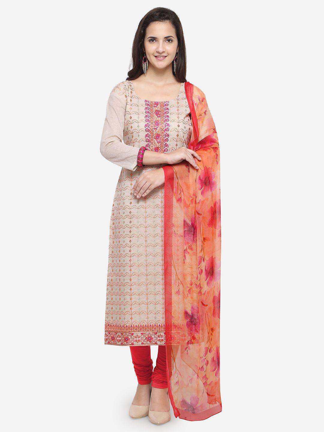rajnandini beige & red modal unstitched dress material