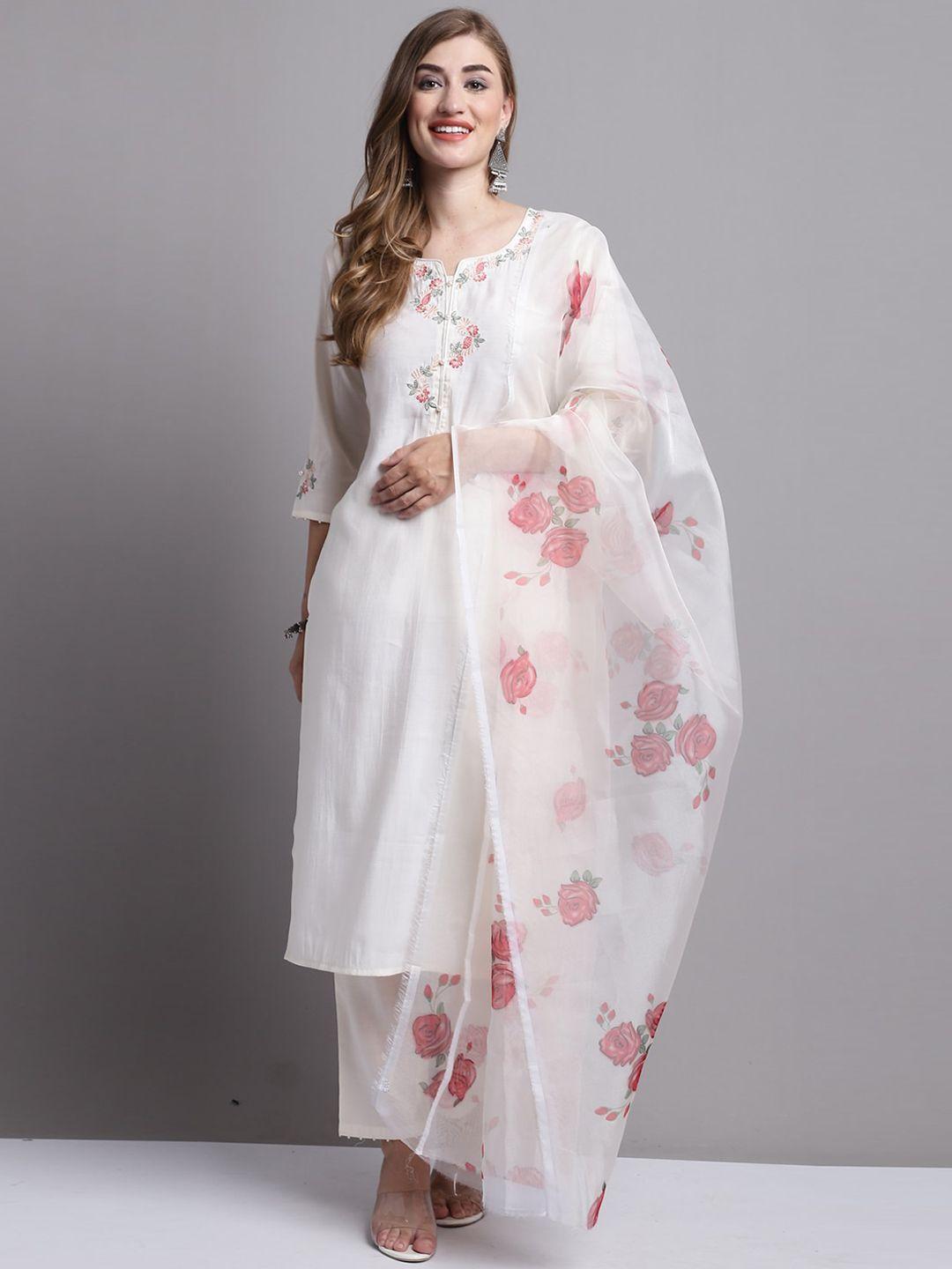 rajnandini floral yoke design regular thread work kurta with trousers & dupatta