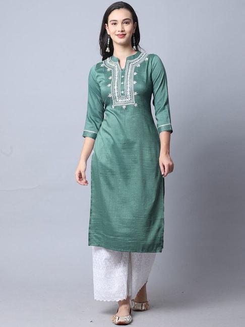 rajnandini green embroidered straight kurta
