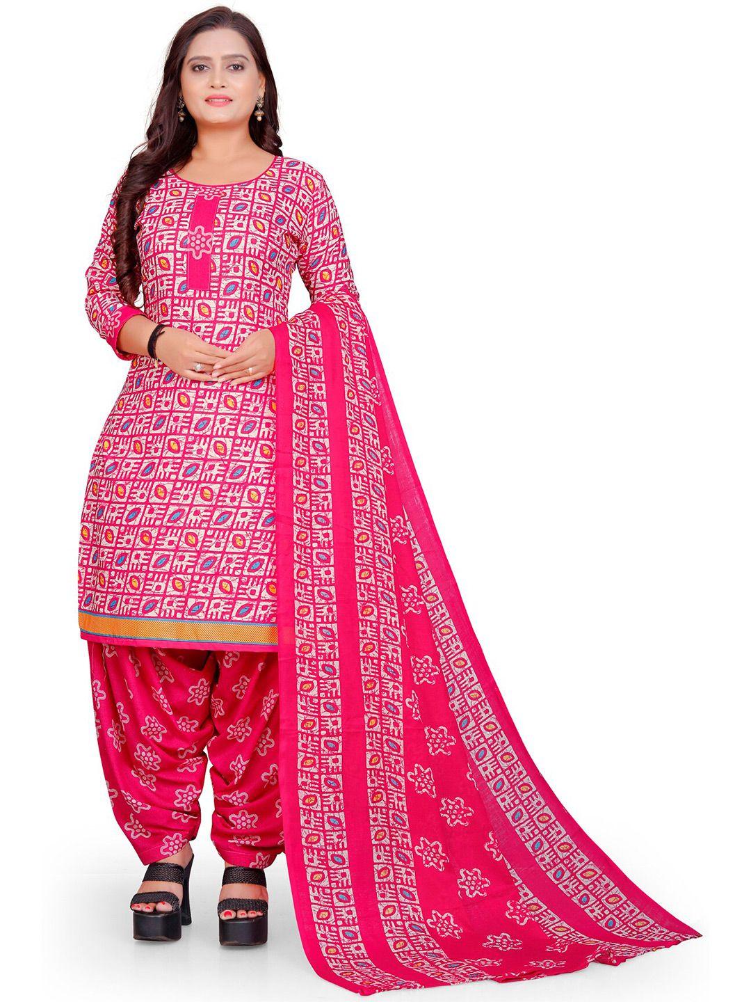 rajnandini pink & white printed unstitched dress material