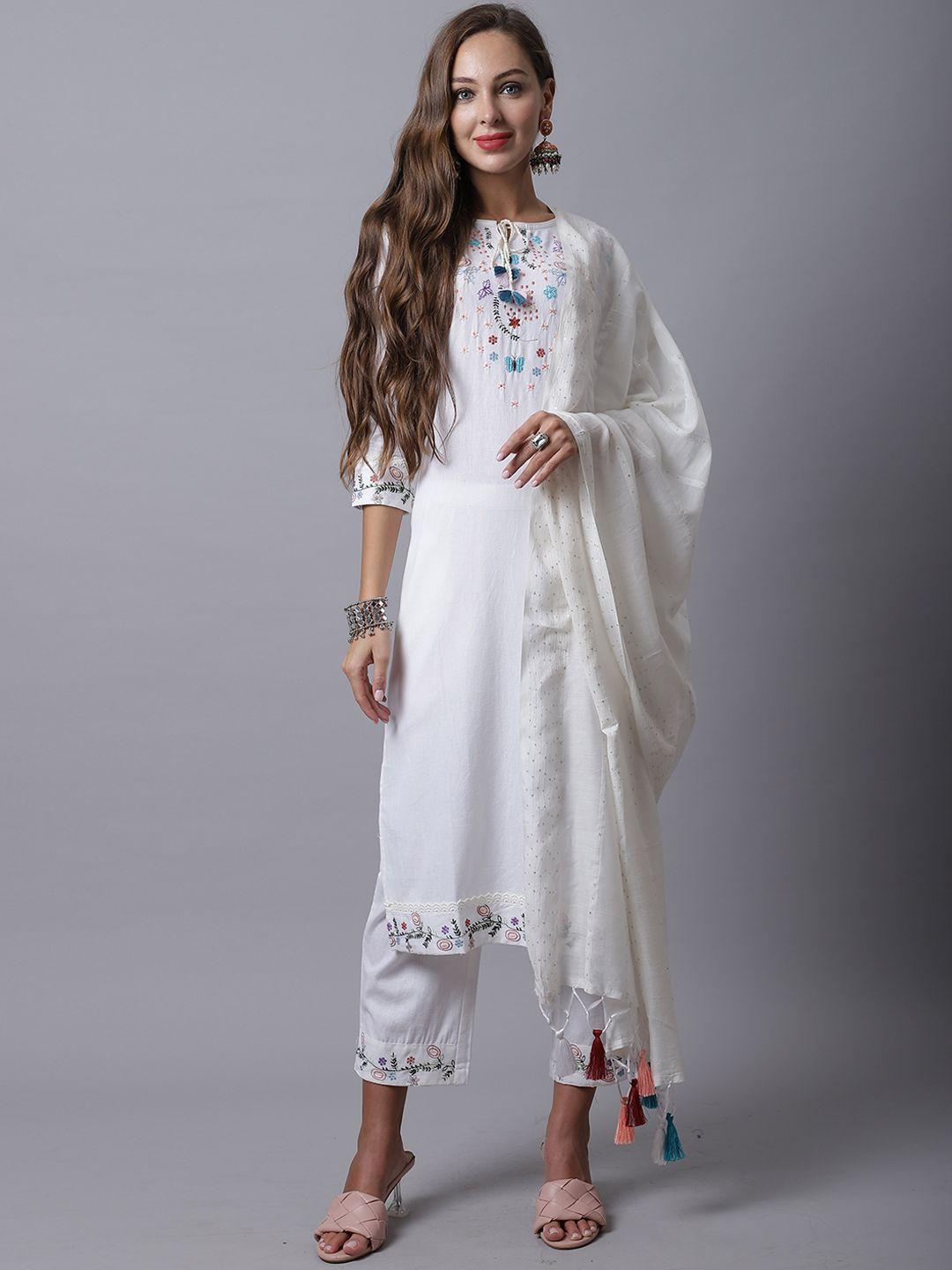 rajnandini women floral embroidered pure cotton kurta with trousers & with dupatta
