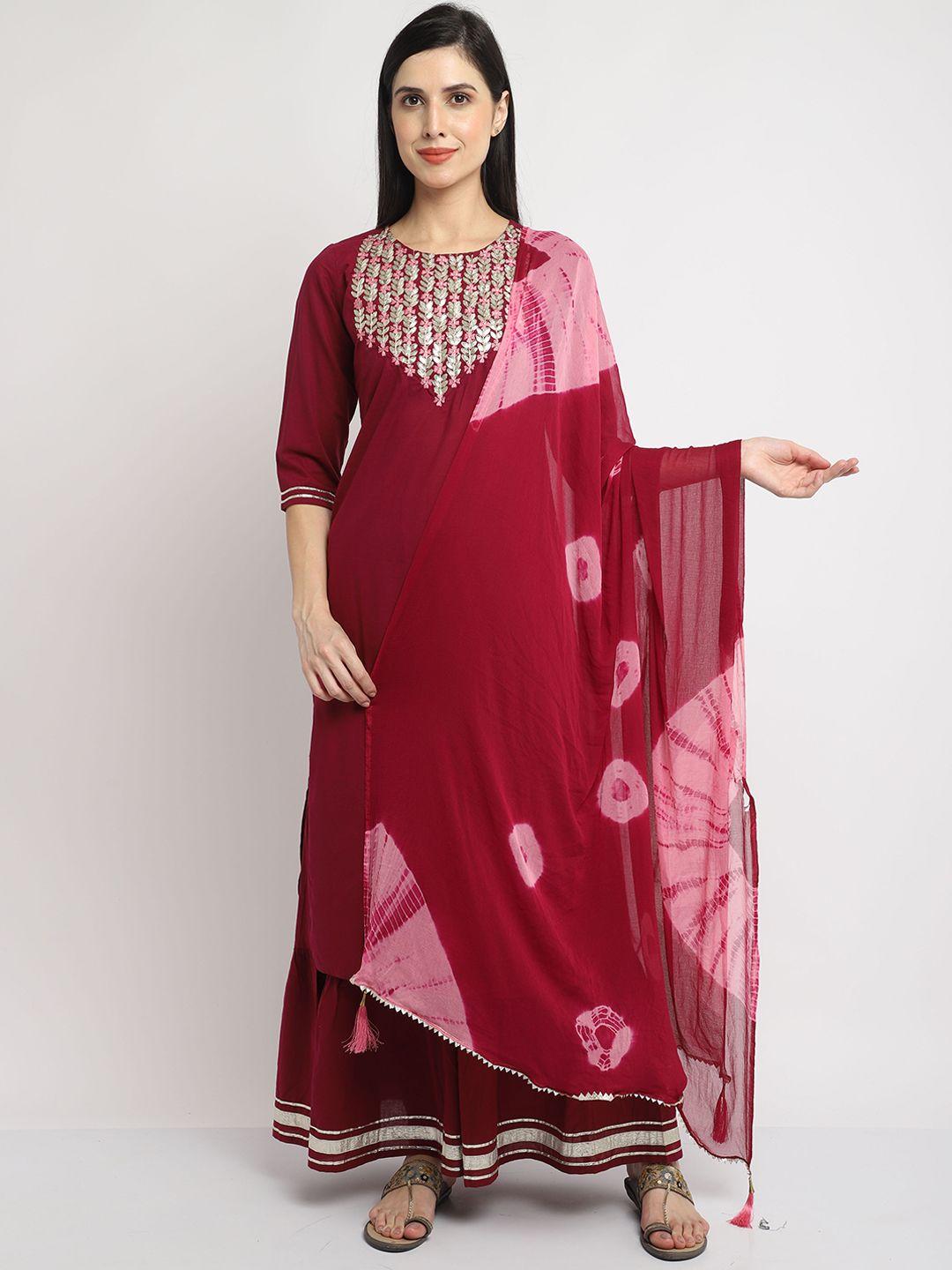 rajnandini women magenta floral yoke design empire pure cotton kurta set