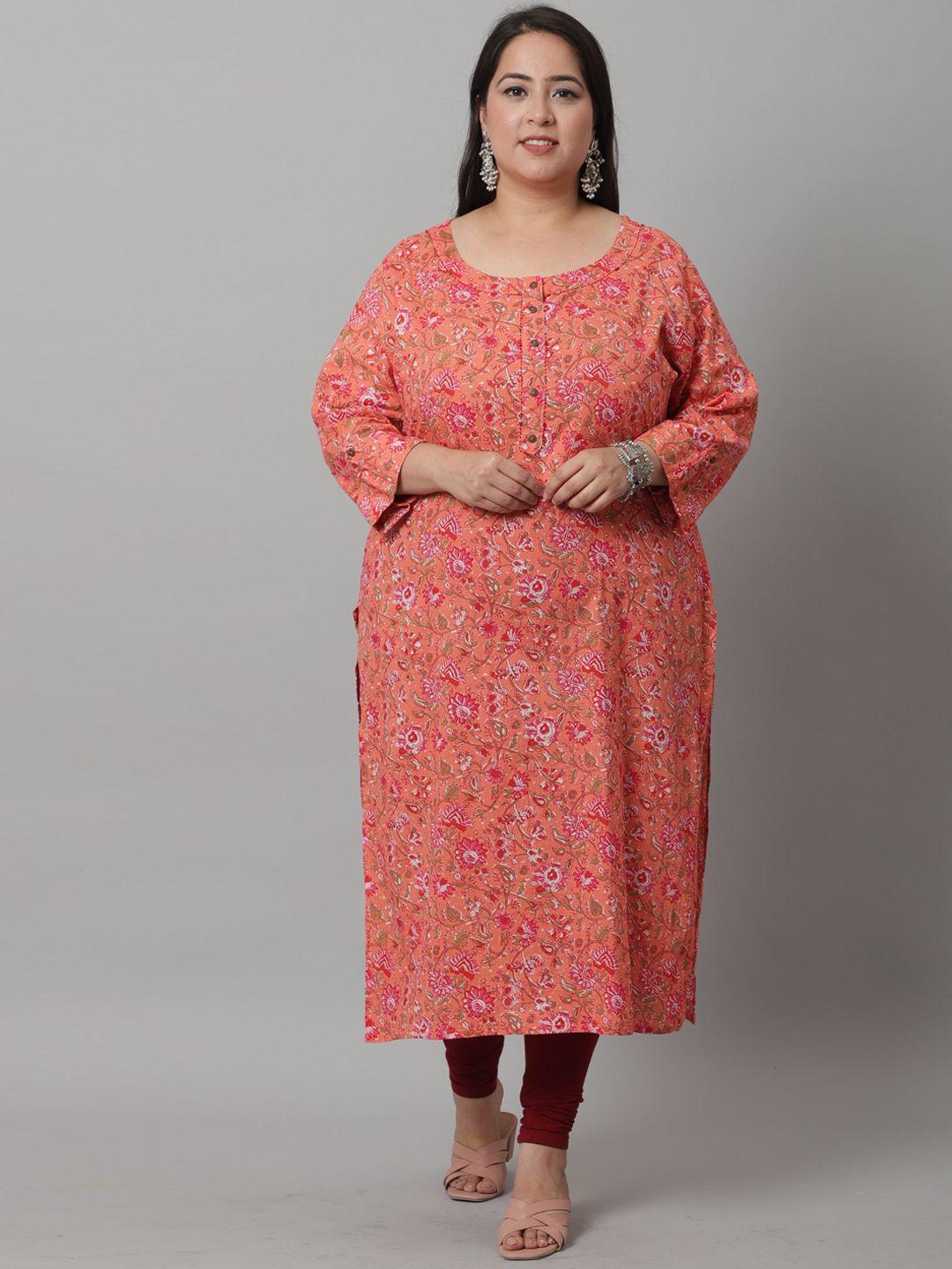 rajnandini women plus size floral printed thread work pure cotton kurta