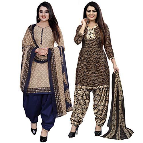 rajnandini beige and brown cotton printed unstitched salwar suit material (combo of 2)(joplpdp1006-pdp1061)