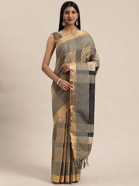 rajnandini black & beige cotton silk chequered saree with unstitched blouse
