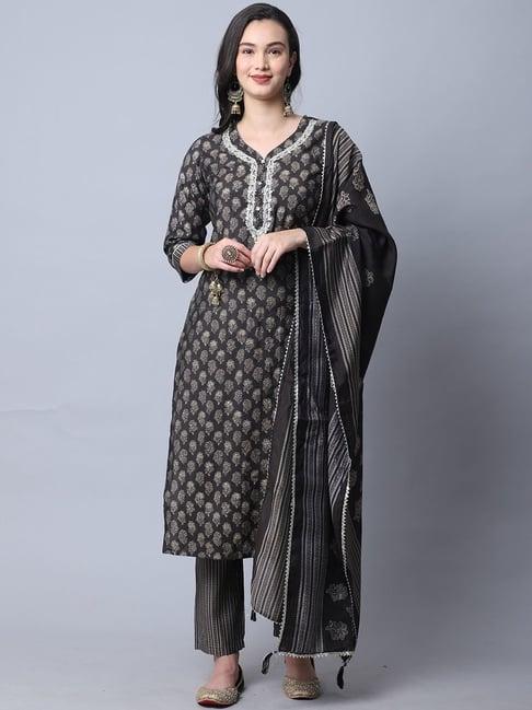 rajnandini black embroidered kurta pant set with dupatta